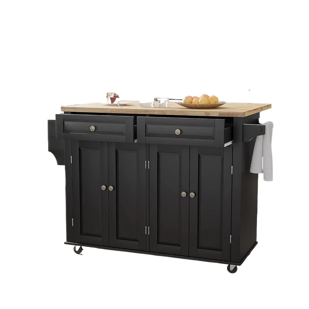 

Kitchen Islands Table，Kitchen Cart With Wood Top And Drop Leaf Breakfast Bar, Rolling Mobile Kitchen Island Table On Wheels