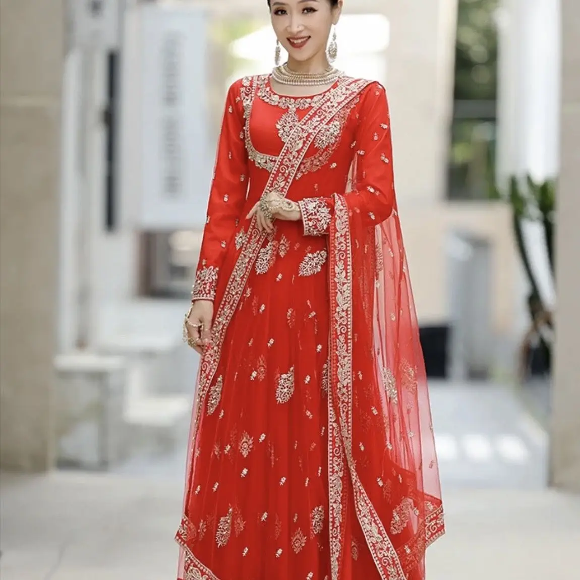 A3925 Autumn New Indian Dance Dress Anna Big Swing Dress Xinjiang Dance Dress Exotic Gold Stamping Embroidery