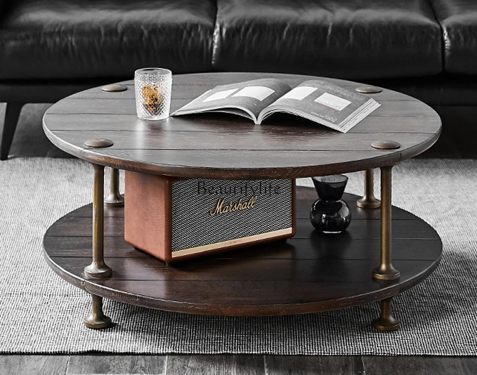 

Solid Wood round Coffee Table Nordic Retro Tea Table Light Luxury Living Room Home Designer Furniture