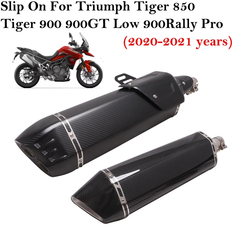 For Triumph Tiger 850 900 GT Low Rally Pro 2020 2021 Motorcycle Exhaust Escape Modify Link Pipe Carbon Fiber Muffler Double Hole