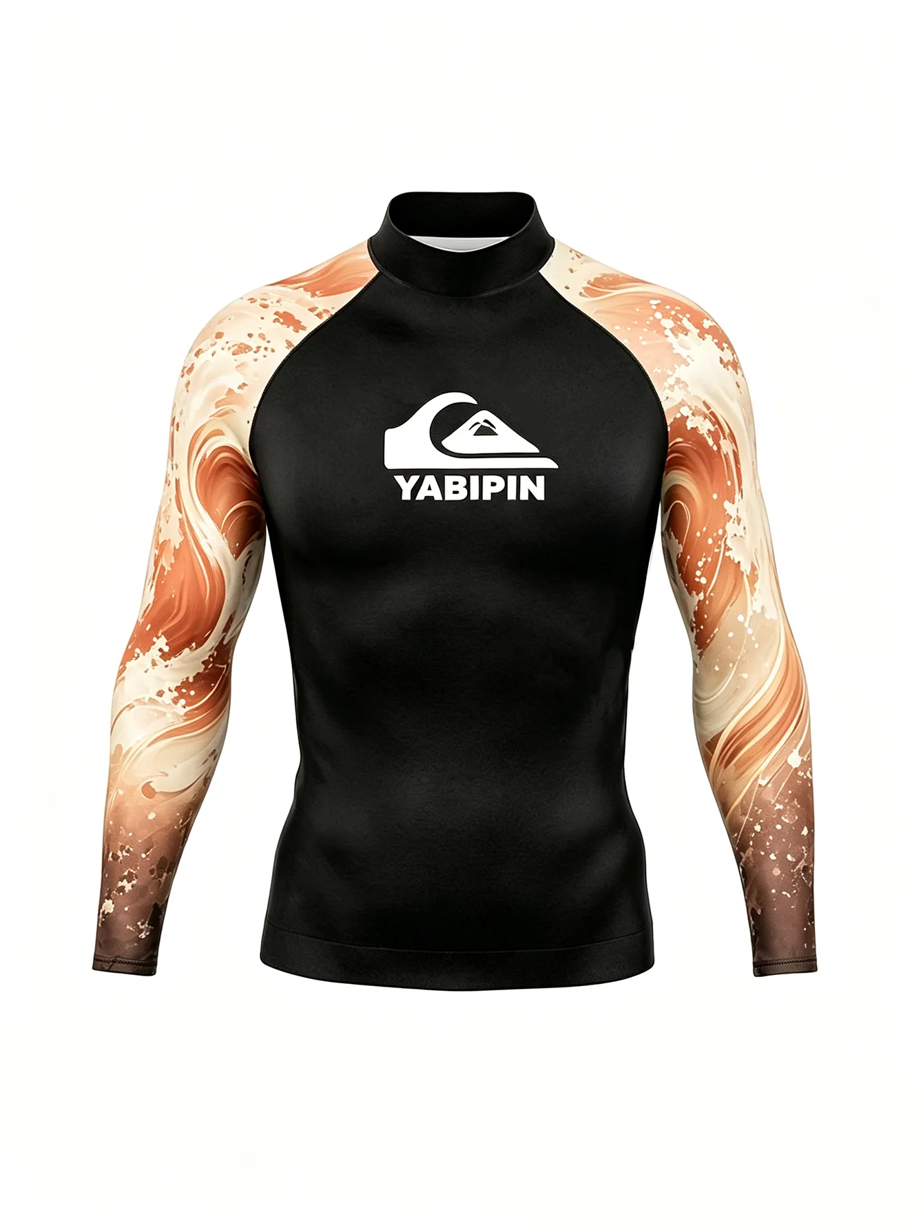 Camiseta de manga larga con cuello alto Surf Core para hombre, ajuste ceñido, secado rápido para pesca y deportes acuáticos