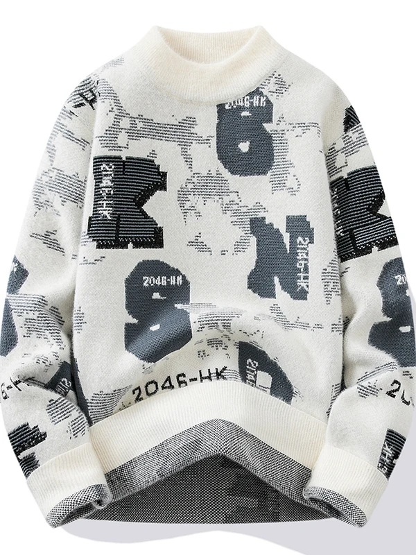 厚手のハーフハイカラーニットセーター、ティーンエイジャーの男の子向け、暖かいベースレイヤー、カジュアルスタイル、長袖、ナイロンポリエステル混紡