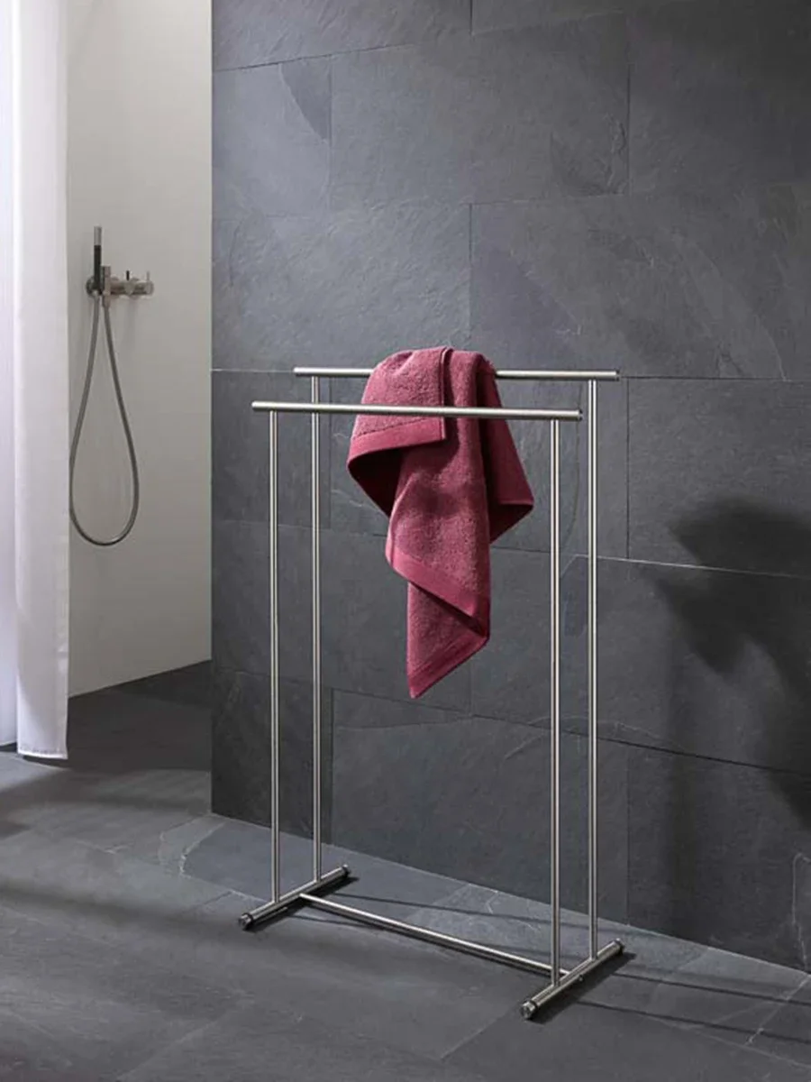 Nordic bathroom stainless steel double bar towel rack,  simple non-punching floor removable multi