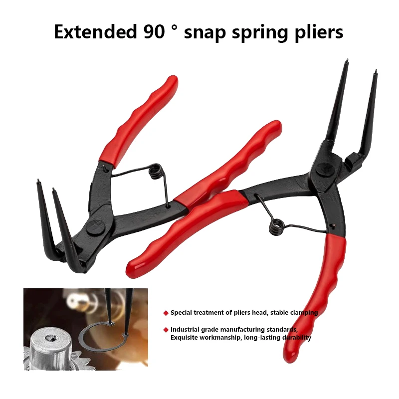 1PC Car Parts 90 Degrees Bending Pliers Long Nose Bent Heavy-duty Cylinder Internal Ring Remover Snap-Ring Pliers Garage Tools