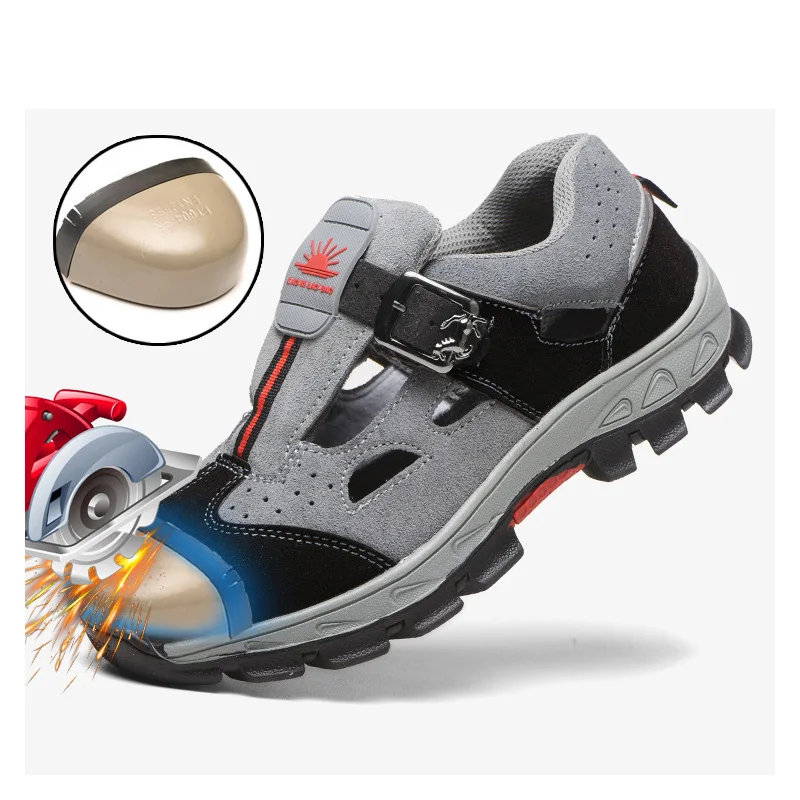 

mens fashion breathable steel toe caps work safety shoes cow suede leather worker summer boots security shoe protective footwear