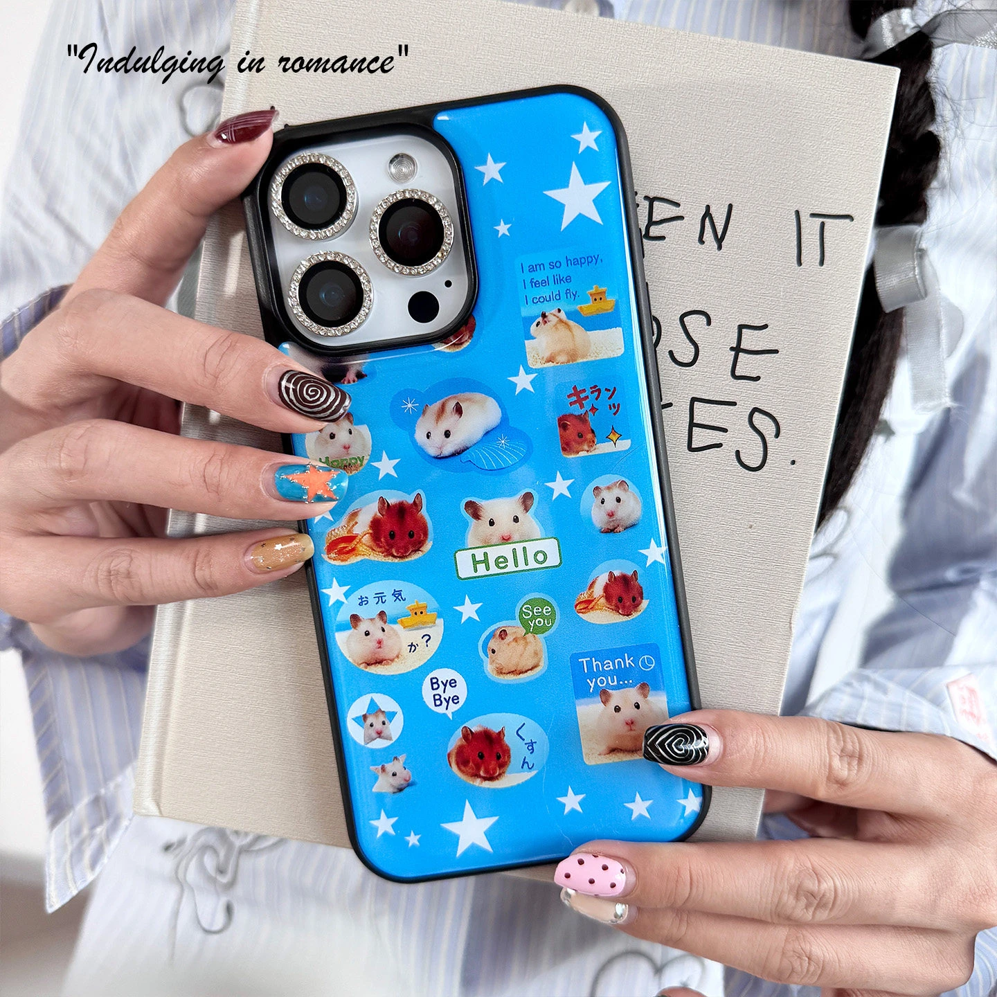 Kawaii Star American Cute Hamster Y2K Blue Phone Case For Samsung S23 FE S24 Plus S26 Ultra S25 Edge Anti Drop Silicone Cover