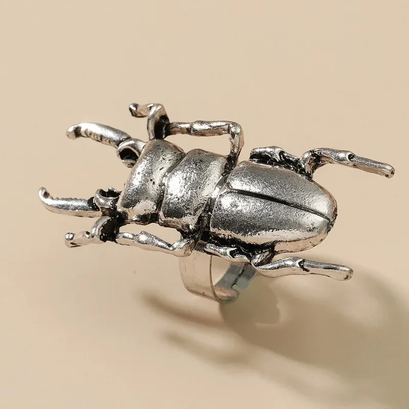 

925 Sterling Silver Chic Exaggerated Insect Beetle Ring for Women Unisex Fine Jewelry Minimalist Accessories Wearable for Party