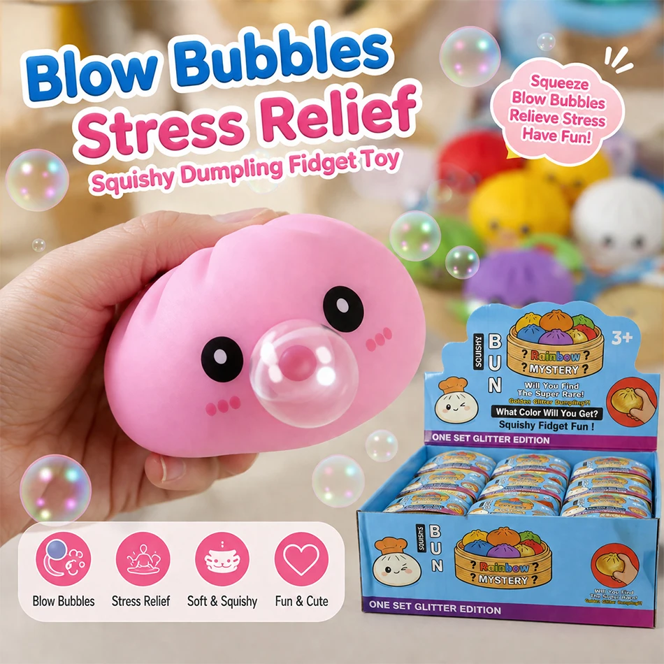 Slow Rebound Bubble Blowing Dumpling Squishy Soft Vinyl Squeeze Fidget Stress Relief Sensory Novelty Desk Gift