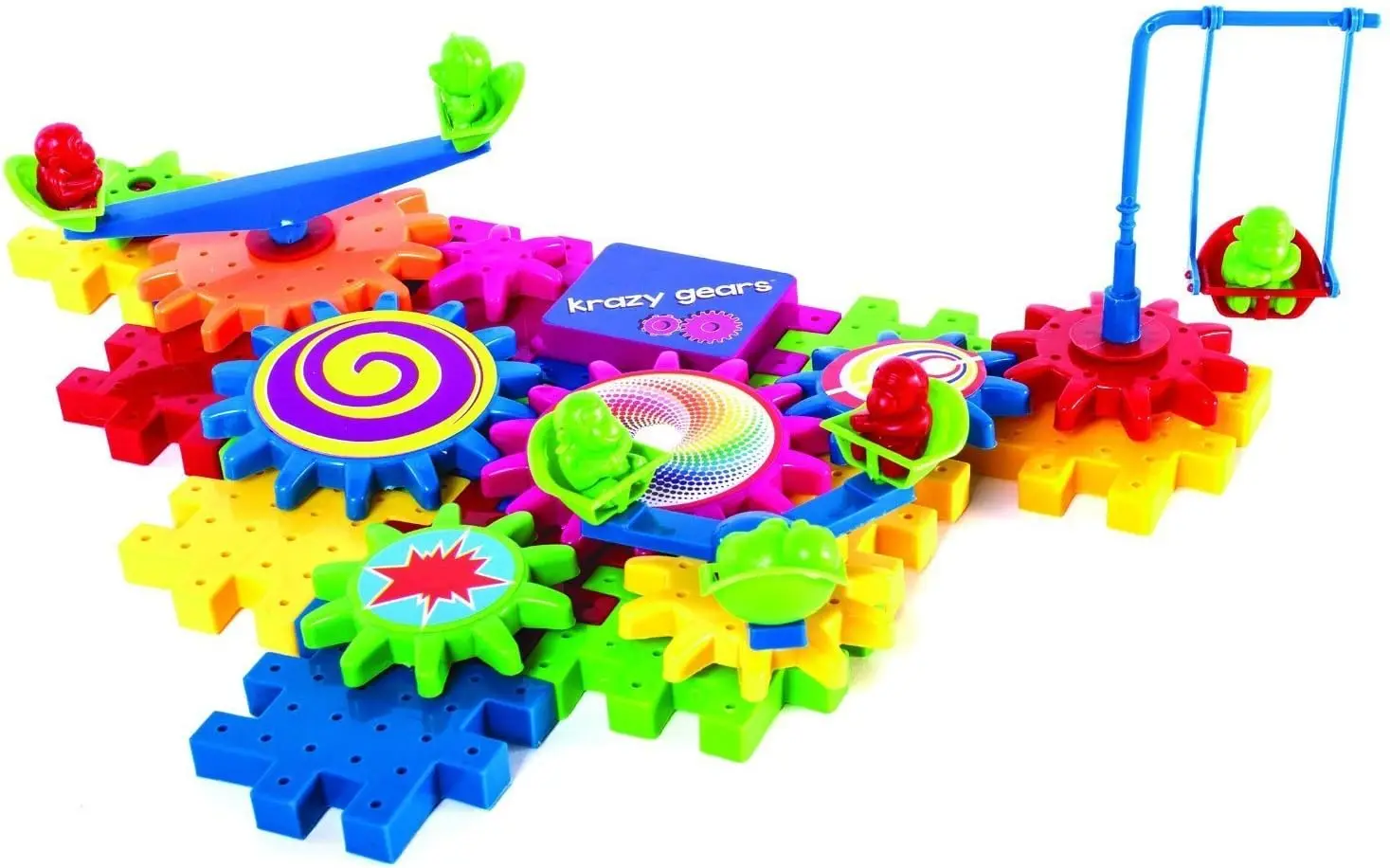 Gear Building Toy Set - Interlocking Learning Blocks - Motorized Spinning Gears - 81 Piece Playground Edition