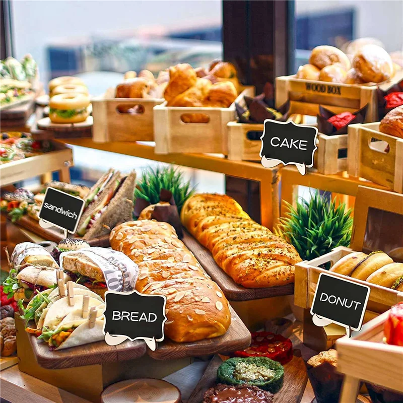 

Мини-знак для классной доски, 40 упаковок этикеток для пищевых продуктов для вечеринок, шведского стола, деревянные маленькие таблички для меловой доски с подставкой для мольберта для пищевых тегов-AT36