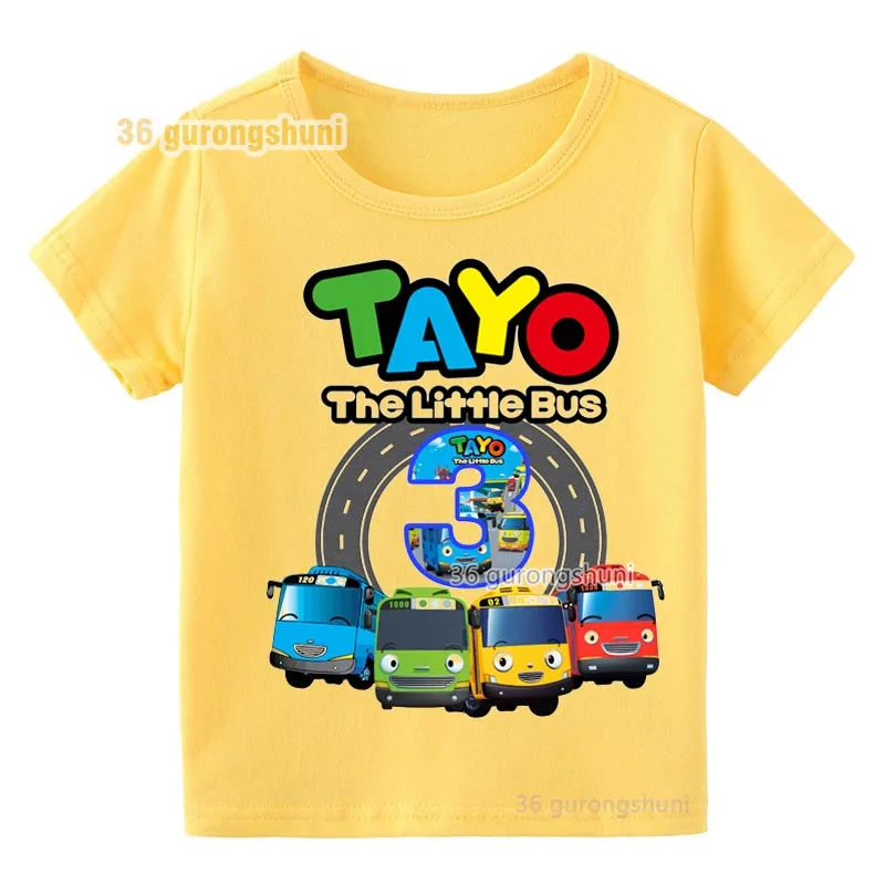 Kids T Shirt For Boys T Shirts Anime Tayo the Little Bus 4 5 Birthday Yellow T-shirts summer Tops Short Sleeve Children Clothes