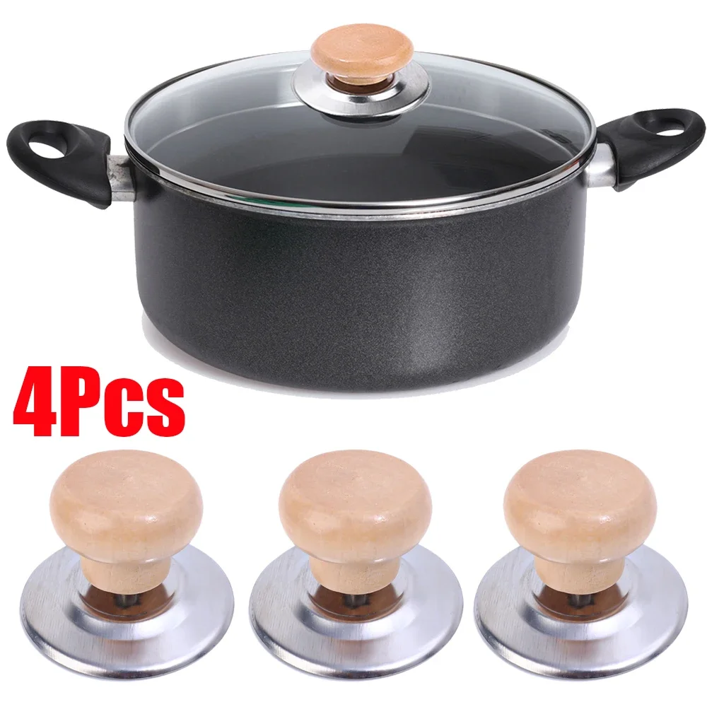 4/1Pcs Pot Cover Handles Kitchen Cookware Frying Pan Lid Wooden Handle Enduring Anti Scalding Pot Lid Knob Kitchen Accessories