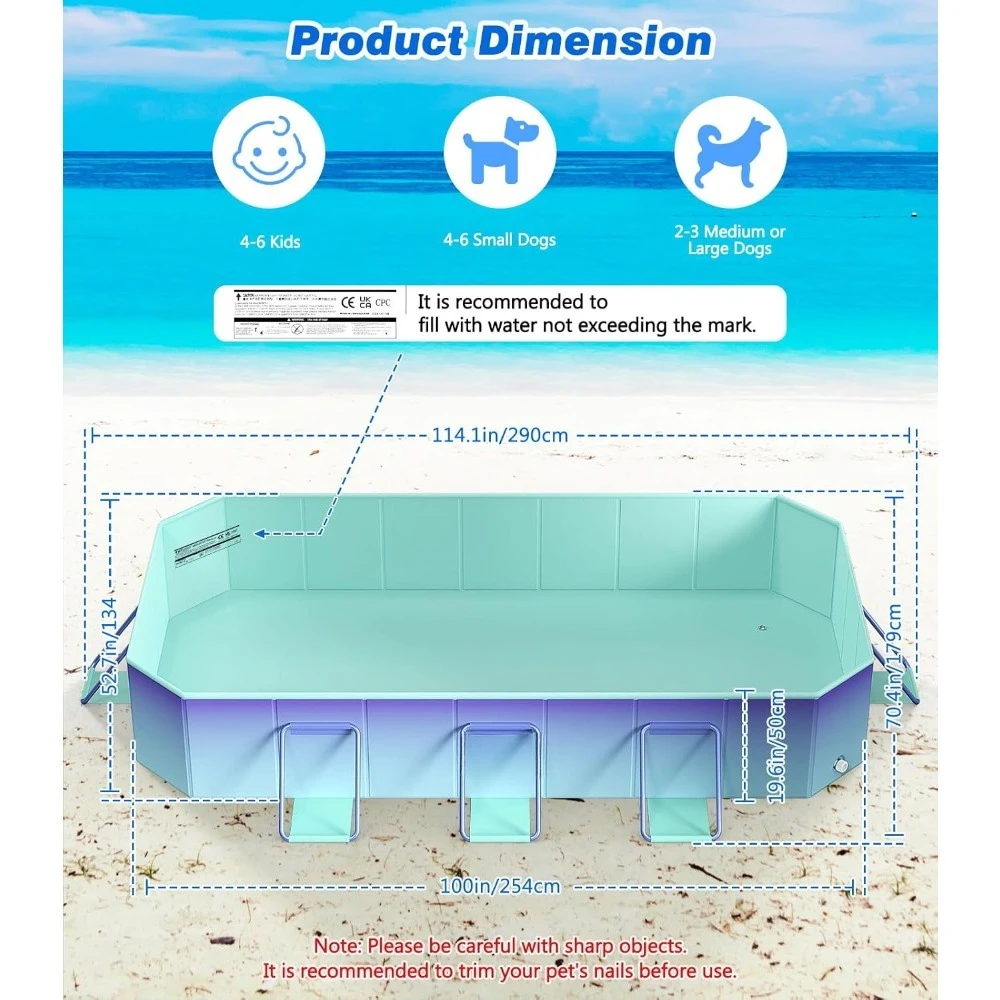 

Non-Inflatable Swimming Pool for Kids Adults Pets, with Sturdy Support, Space-Saving Kiddie Pool, Collapsible Kids Pool