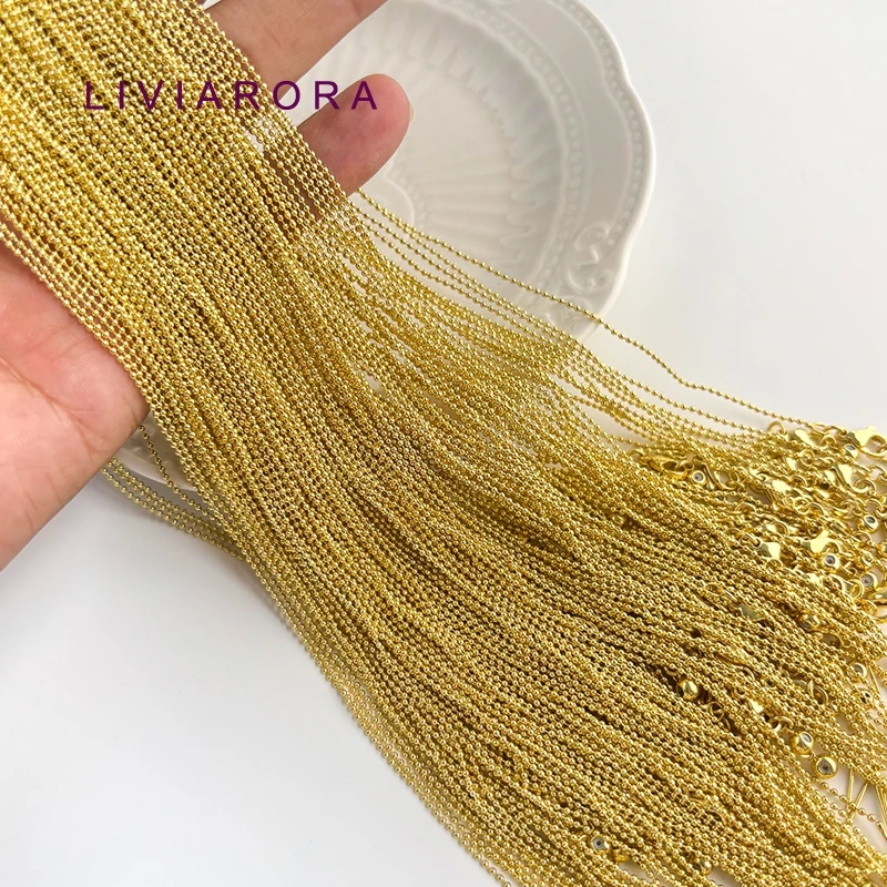 1/3/5Pcs 46cm Length 18K Gold Plated Brass Ball Bead Chain Necklace,1.1mm Thin Bead Chain For Jewelry Making Supplies
