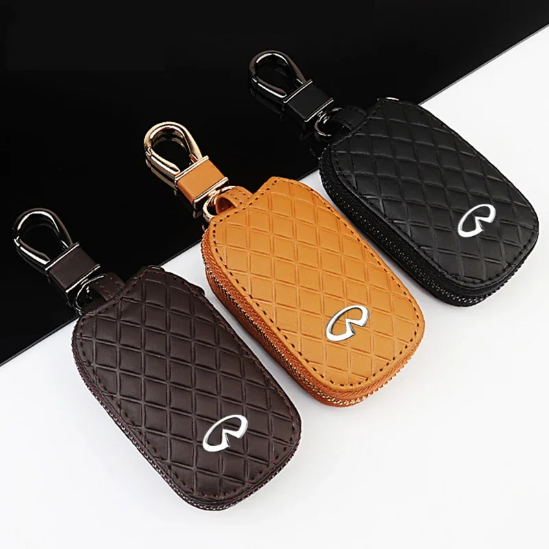 Leather Car Key Cover Case Key Chains Buckle for Infiniti FX35 Q50 G35 G37 G20 QX56 QX50 QX60 QX80 Q45 FX70 I35 Auto Accessories