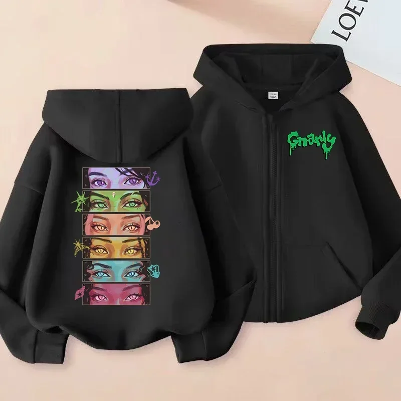 Girls Zip Up Hoodie Katseye Graphic Print Hooded Sweatshirt Kids Long Sleeve Jacket Pocket Loose Y2K Streetwear Children Top