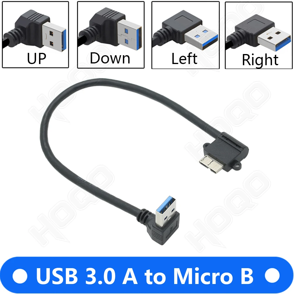 USB 3.0 A 90 درجة حتى زاوية ذكر إلى مايكرو B ذكر 90 درجة الزاوية اليسرى كابل قصير تستخدم لنقل البيانات والشحن