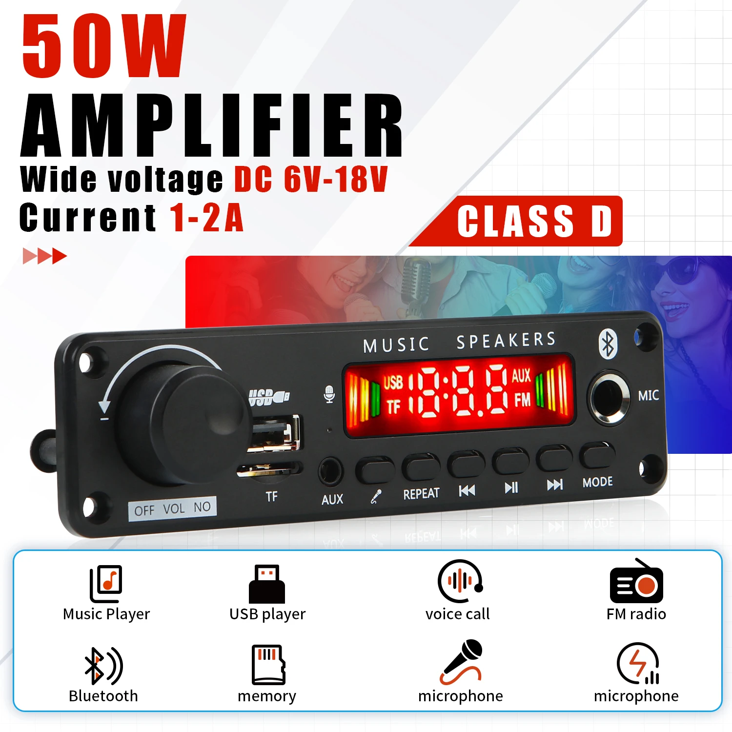 DC 12V 50W Amplifier Bluetooth 5.0 MP3 Player Decoder Board FM Radio TF USB 3.5mm AUX Module Bluetooth Receiver Car kit Audio