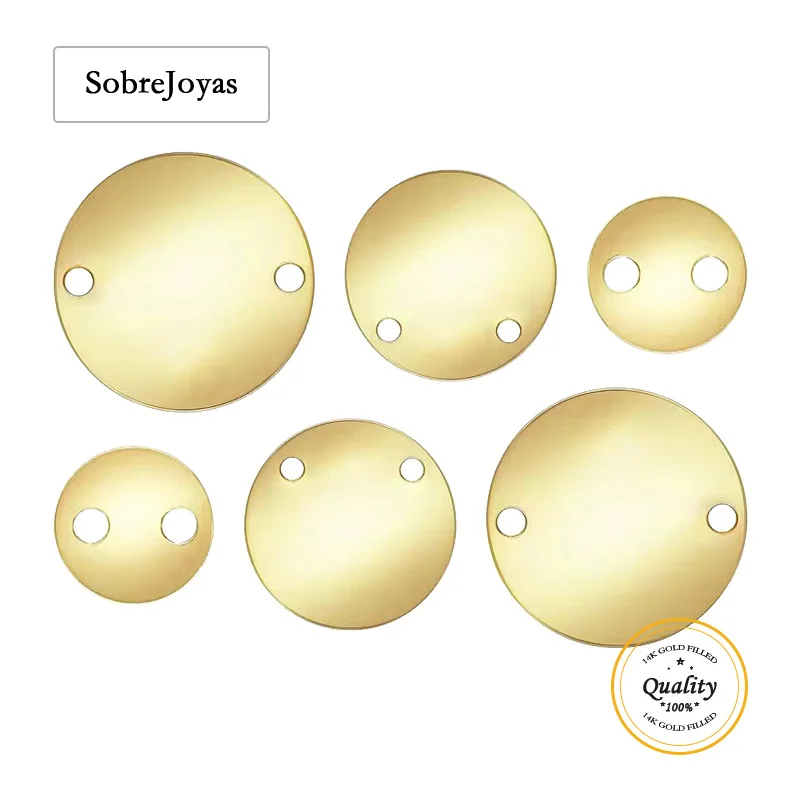 

Золотой круглый диск-шарм из позолоченного золота 14K с двумя отверстиями для самостоятельного изготовления украшений - золотые шармы для браслетов и ожерелий