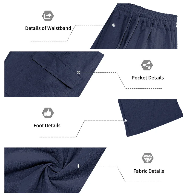 Europäische und amerikanische Sommer-Shorts aus Leinen für Herren, lässig, Outdoor, Arbeitskleidung, Pendler, Sport, Multi-Pocket, 7/8-Länge – Detail 12