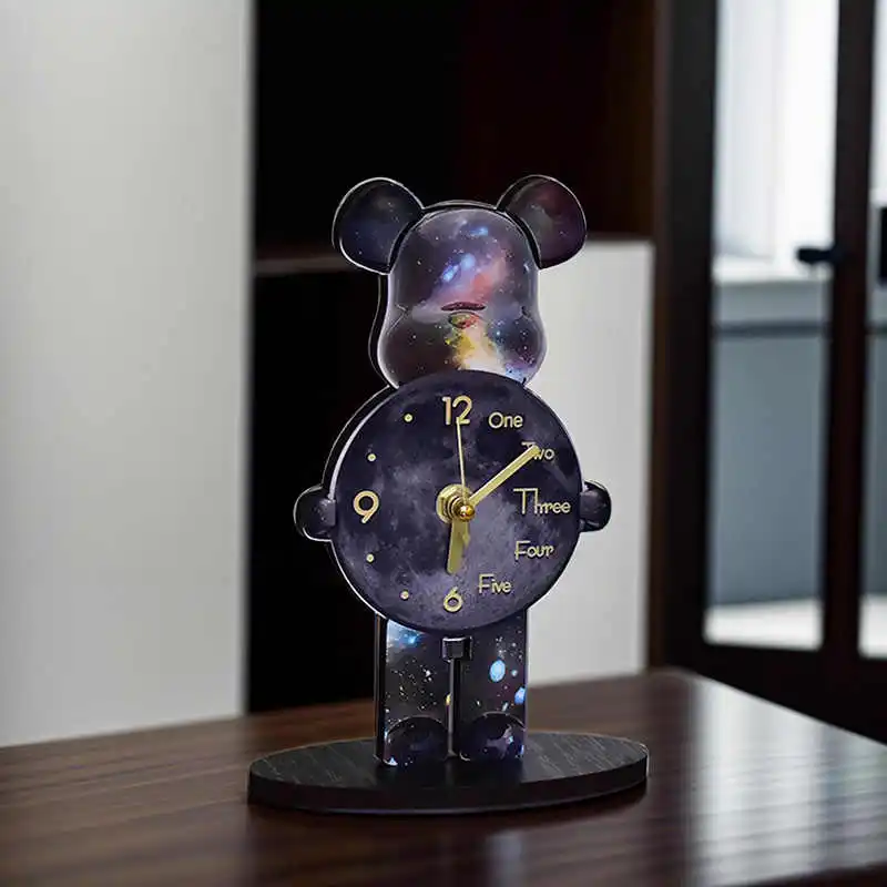 Stand Bear Table Clock Aesthetic Violent Bear Silence Clocks Watch Office Desk Accessories Living Room Decoration Home Watch