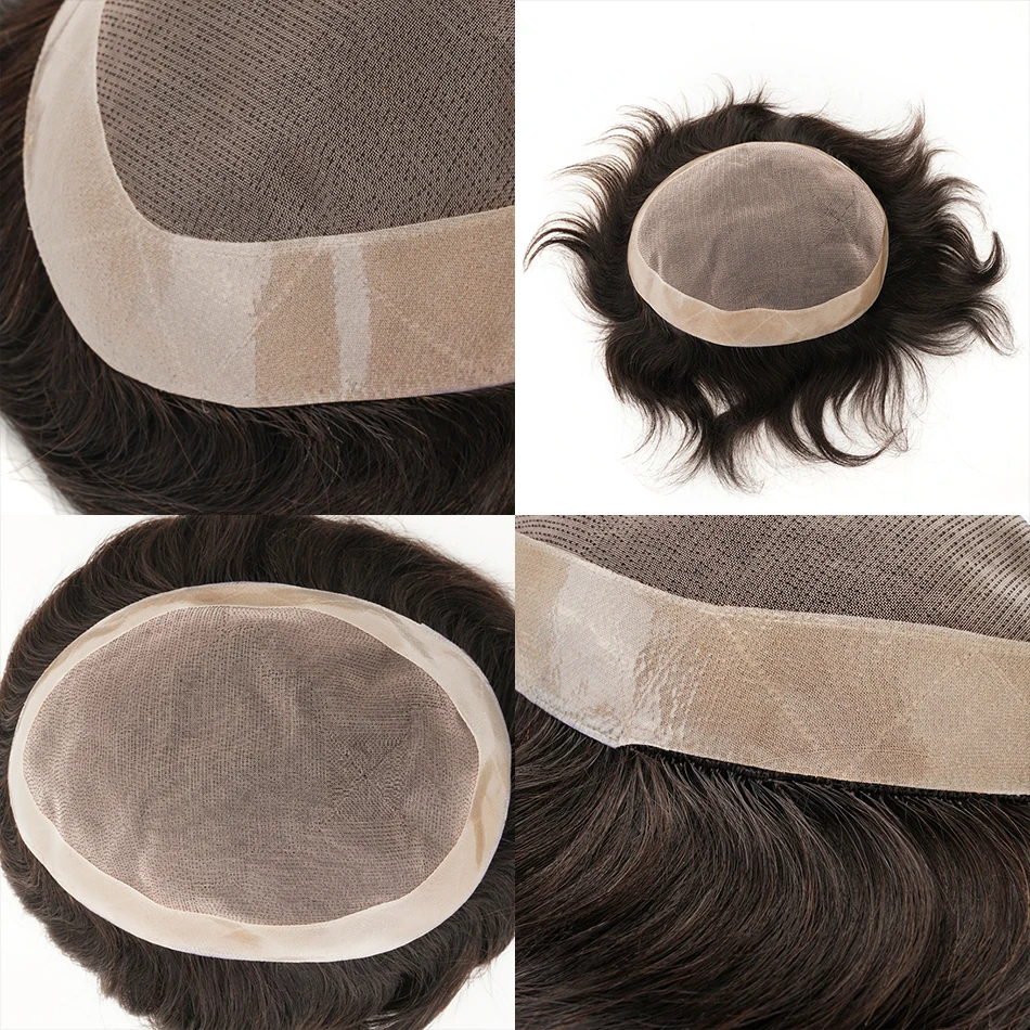 Respirável Mono Cabelo Humano Toupee para Homens, Prótese Capilar, Peruca Masculina Sistemas, 130% Densidade, 6 \