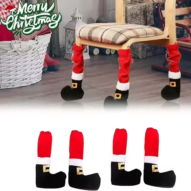 Christmas Table Foot Socks Santa Boot Chair Leg Covers Table Feet Protector Dining Chair Cover Christmas Party Home Decoration