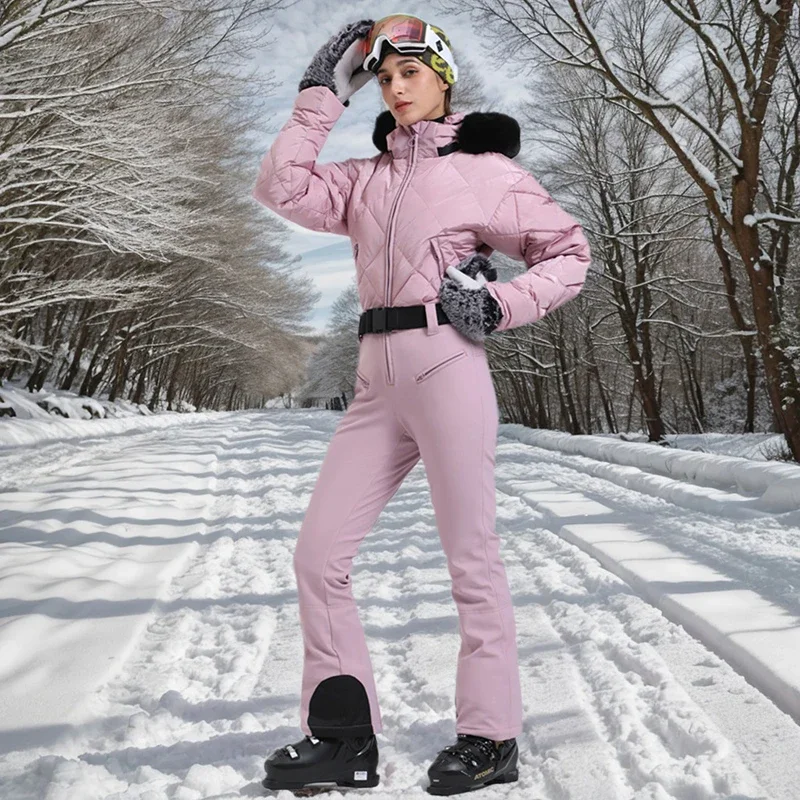 

2025 Winter Women's Ski Set Outdoor Windproof Waterproof Down Insulation Sport Hooded Suit One-pieces Women Snowboarding Sets