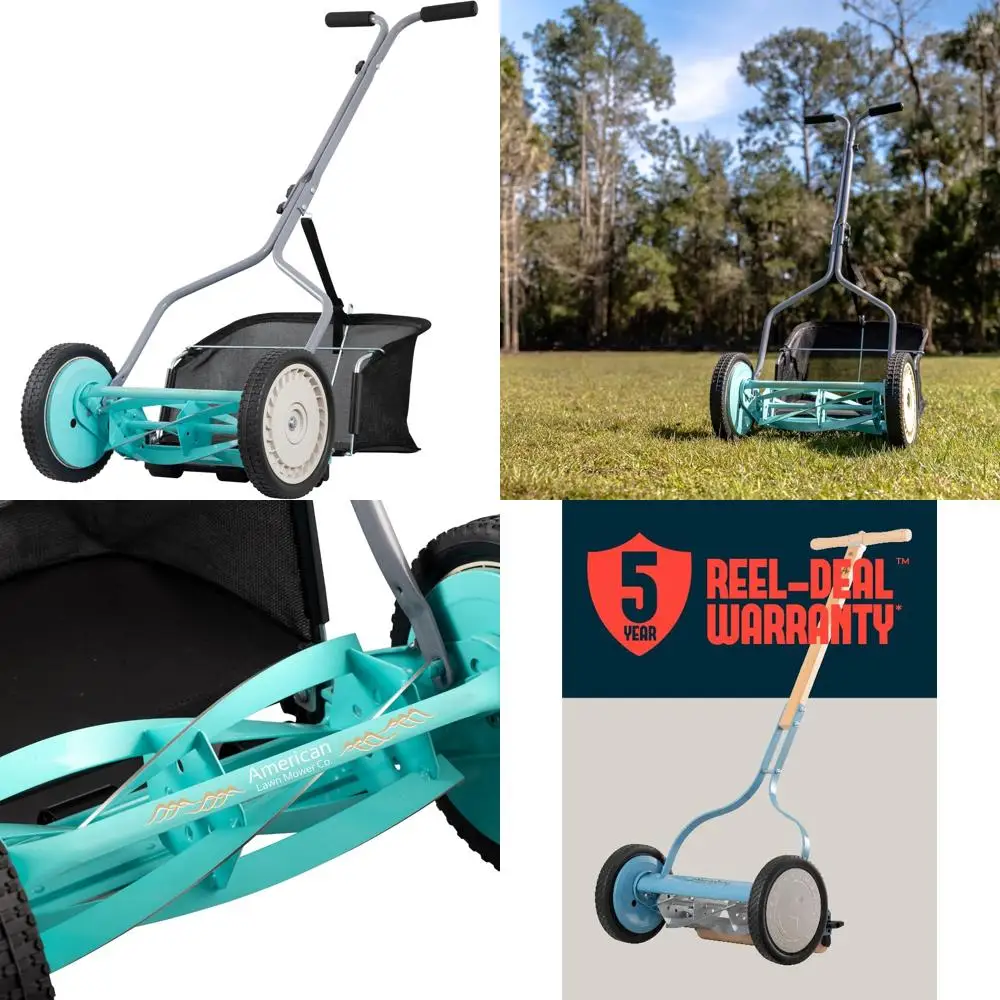 جزازة العشب اليدوية ذات 5 شفرات مقاس 14 بوصة مع أداة التقاط العشب - جزازة دفع لقطع فعالة وحالة النعناع