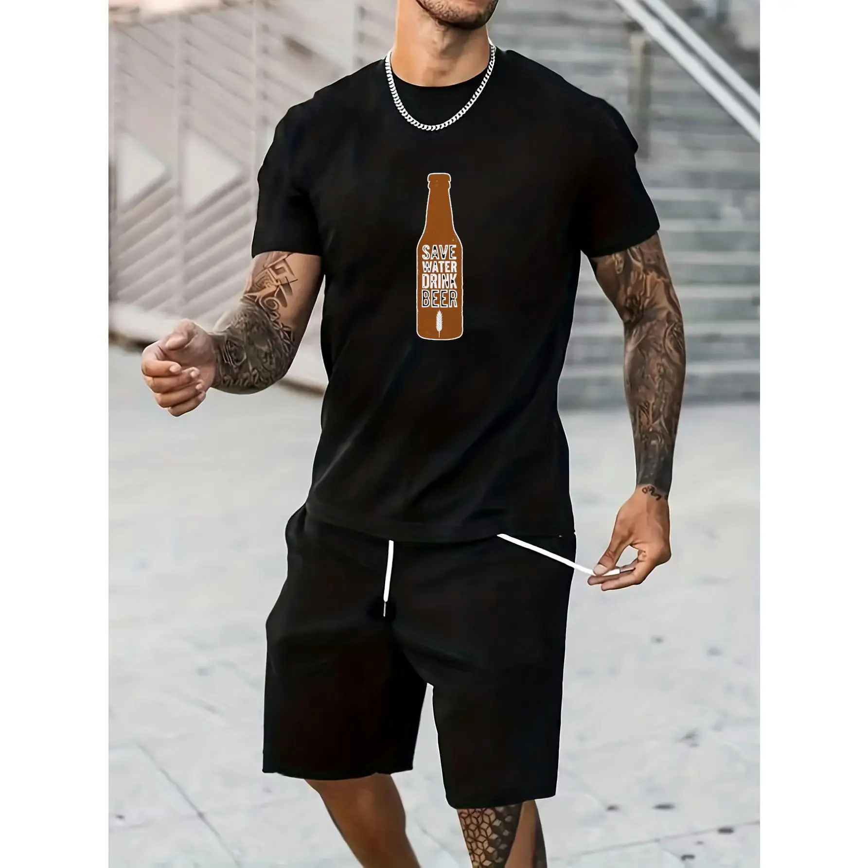 

Men's Vintage Beer Bottle Graphic T-Shirt - Large Size White Shirt, Heavyweight Breathable Fabric, Made in USA Casual Everyday