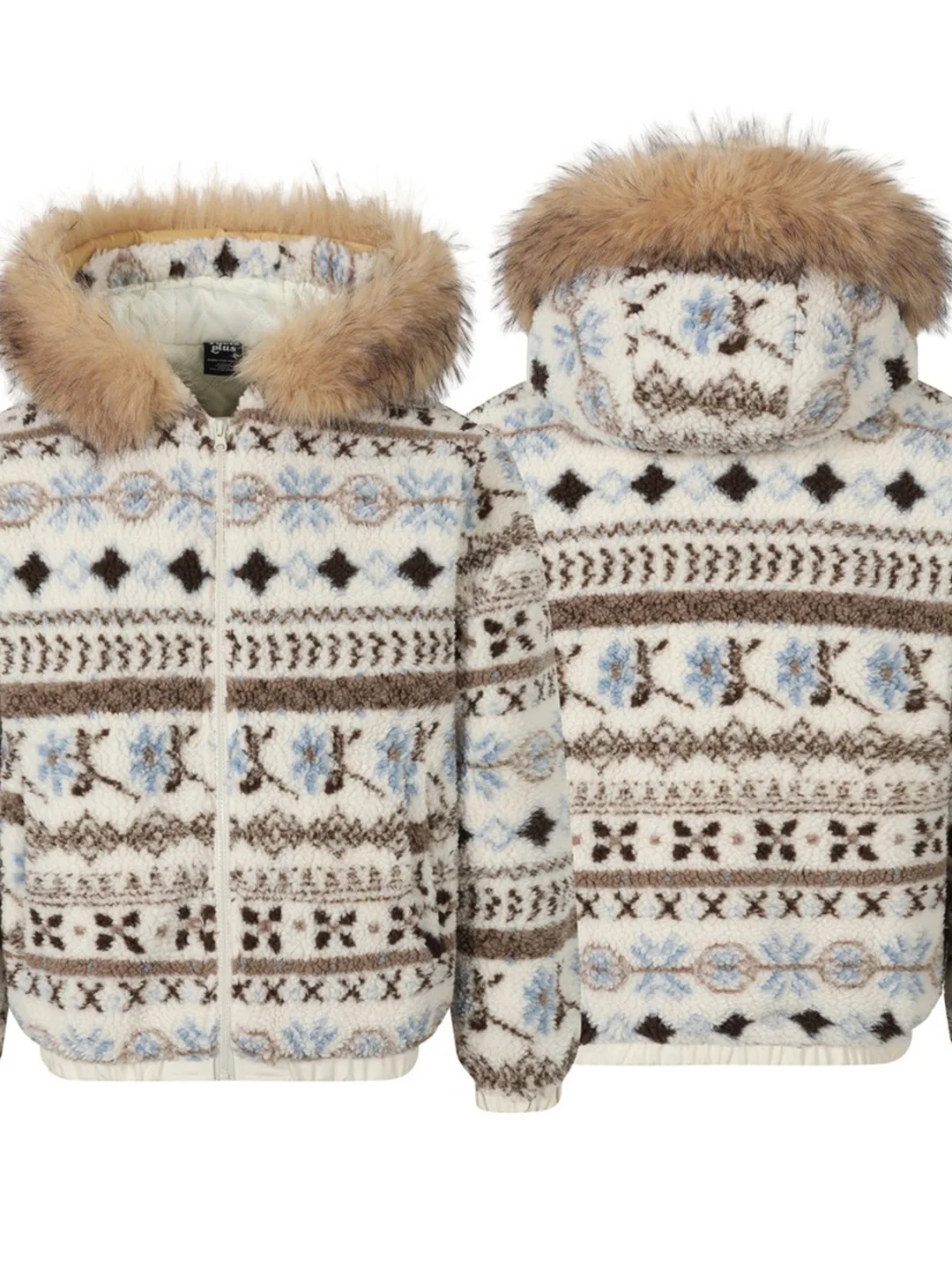 

Thiened Cotton Jaet with Hood And Large Fur Collar for Men Floral Print Winter Warm Outerwear Casual Sle Zipper Closure