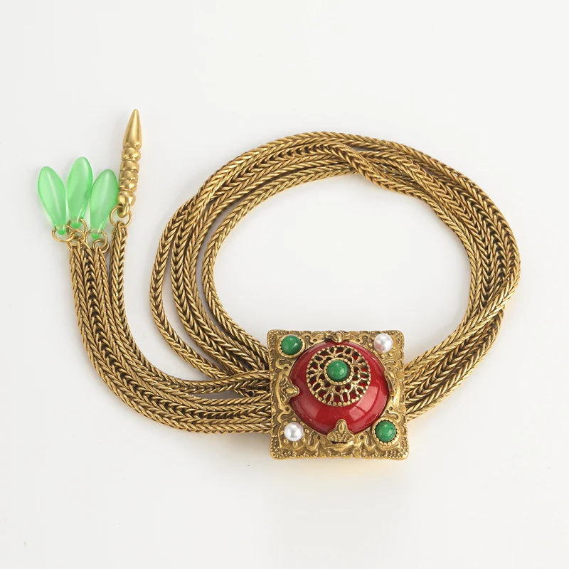 Charm Bracelets Luxury Gold Color For Woman Red Glazed Square Eyes Veins Snake Chain Green Stone Drop With Pearl Wedding Jewelry
