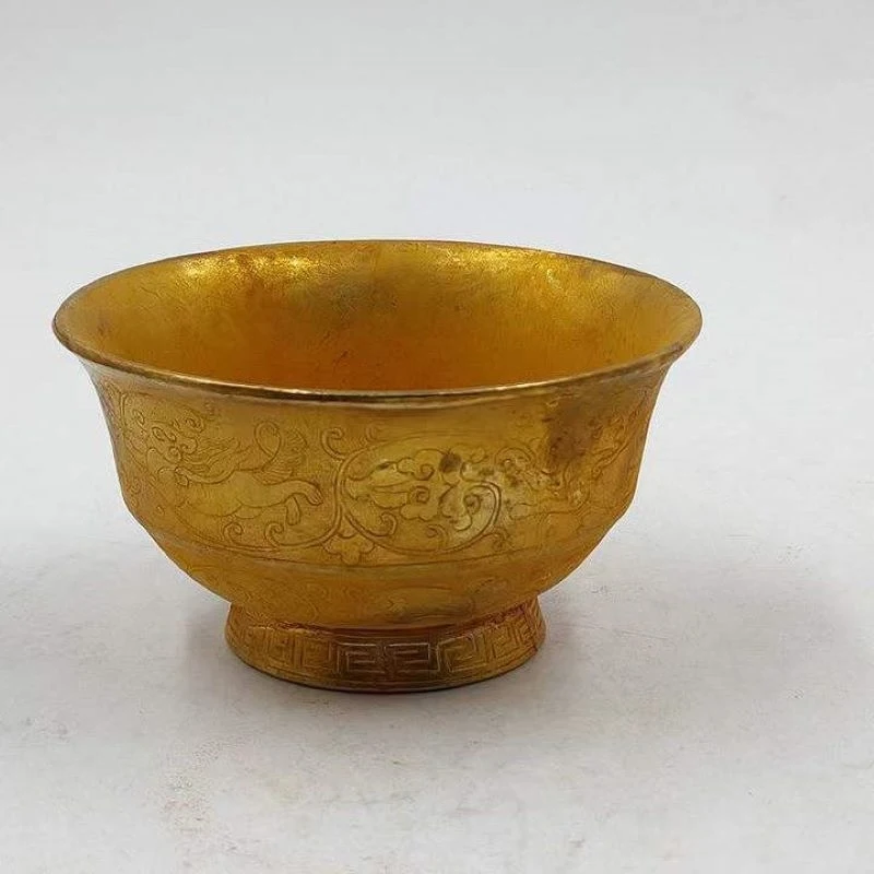 Antique pure copper thickened gilded , wine , water , tea cup, collectible item