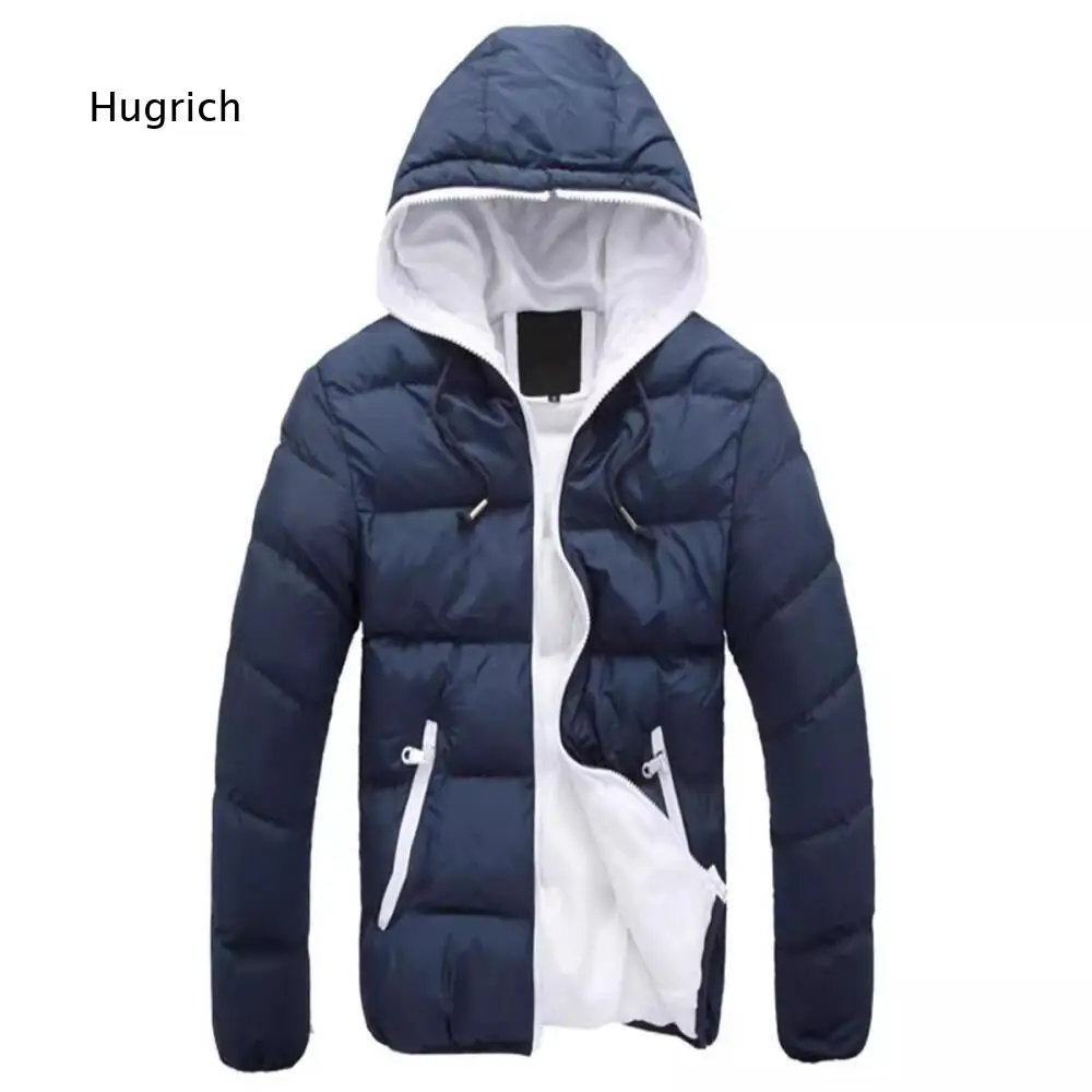 Autumn Winter Padded Outer Coat For Men Hooded Zip Up Jacket Contrast Zipper Pockets Loose Fit For Daily Casual Occasions