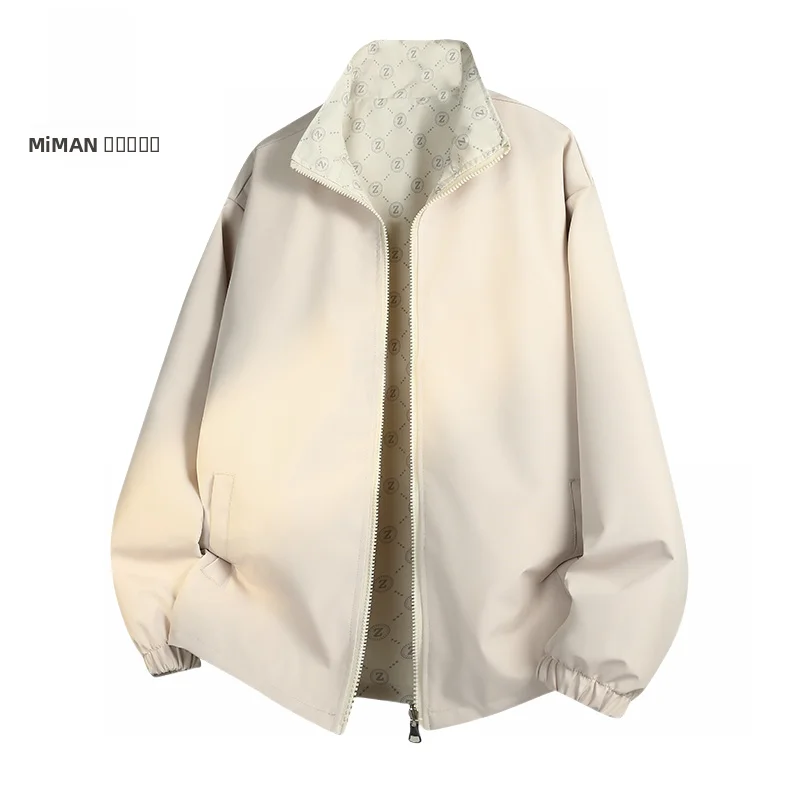 

Loose Fit Double-Sided Wear Printed Jaet Men's Spring New Trendy Brand St Man Stand Collar Casual Sle Polyester Fiber