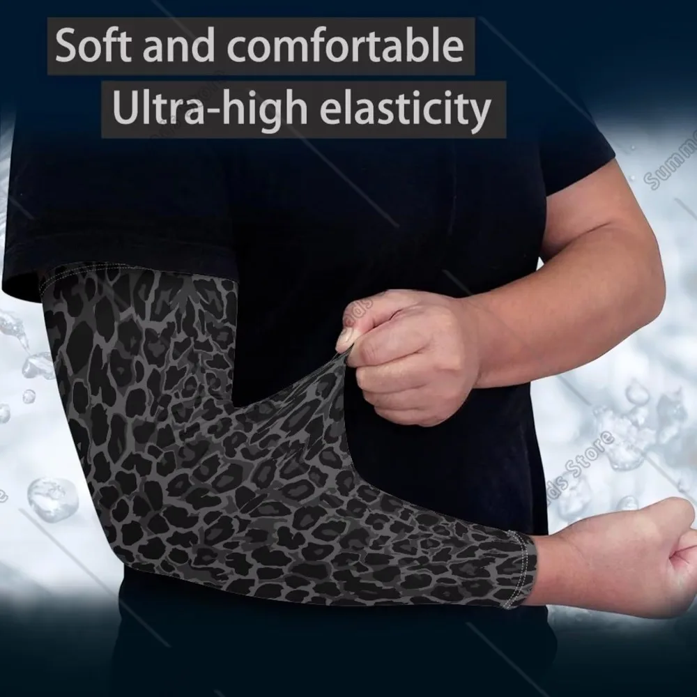 Black Leopard Print Polynesian Print Arm Sleeves for Women Men,Sun Protection Cooling Compression Sleeve with Finger