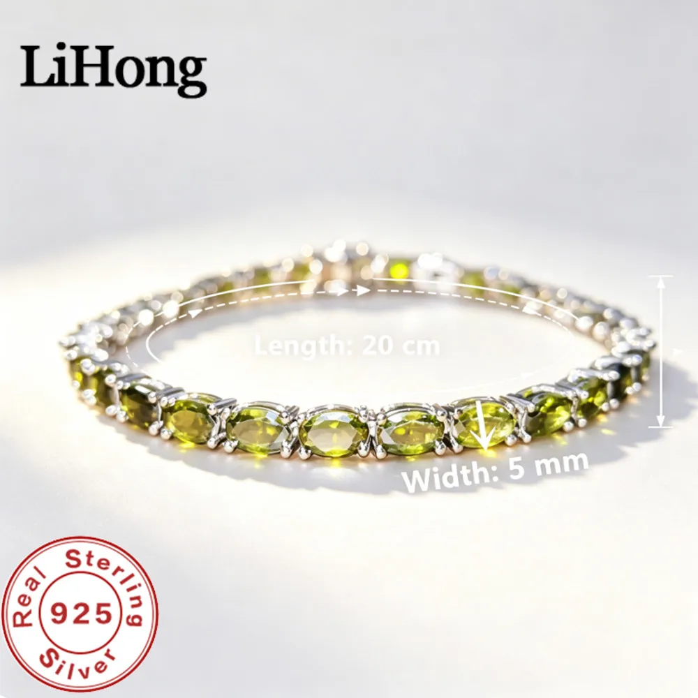 Lihong Klassisches Damen-Armband mit Olivgrünem Stein, Exquisiter 925 Sterling Silber Schmuck, Minimalistischer Stil für Tägliches Tragen, Geschenk – Detail 2