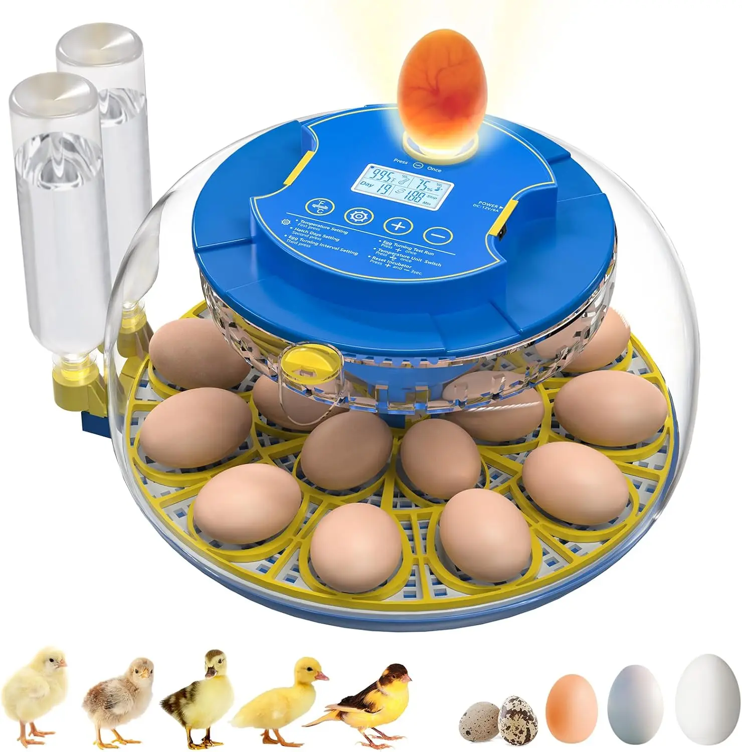 

18 Egg Incubator for Hatching Eggs with Auto Turn, Temp & Humidity Control, Built-in Candler Large Capacity Egg Incubator for C