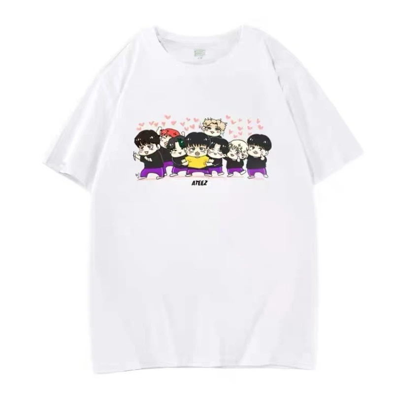 

ATEEZ Kim Hong-Joong Park Seong-Hwa Kpop Fashion Men Women Cartoon Y2k Cotton T-shirt Fan Support Short Sleeved Cute Shirt