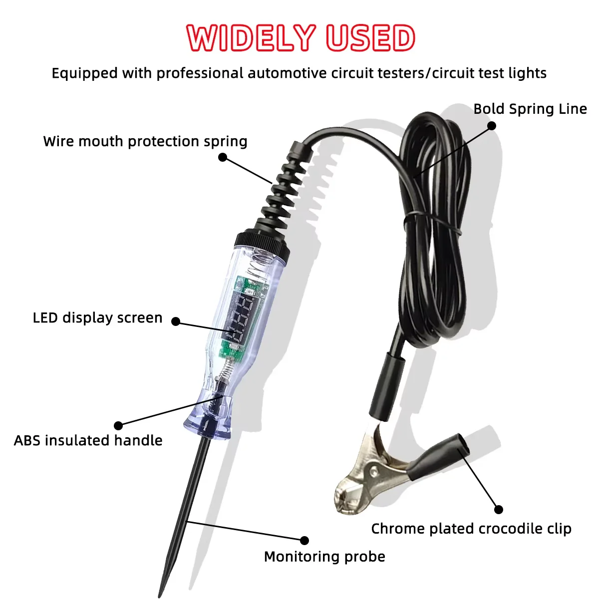 5V-90V Automotive Digital Voltage Circuit Tester Voltage Test Long Probe Pen Circuit Detection Diagnosis and Maintenance Tool