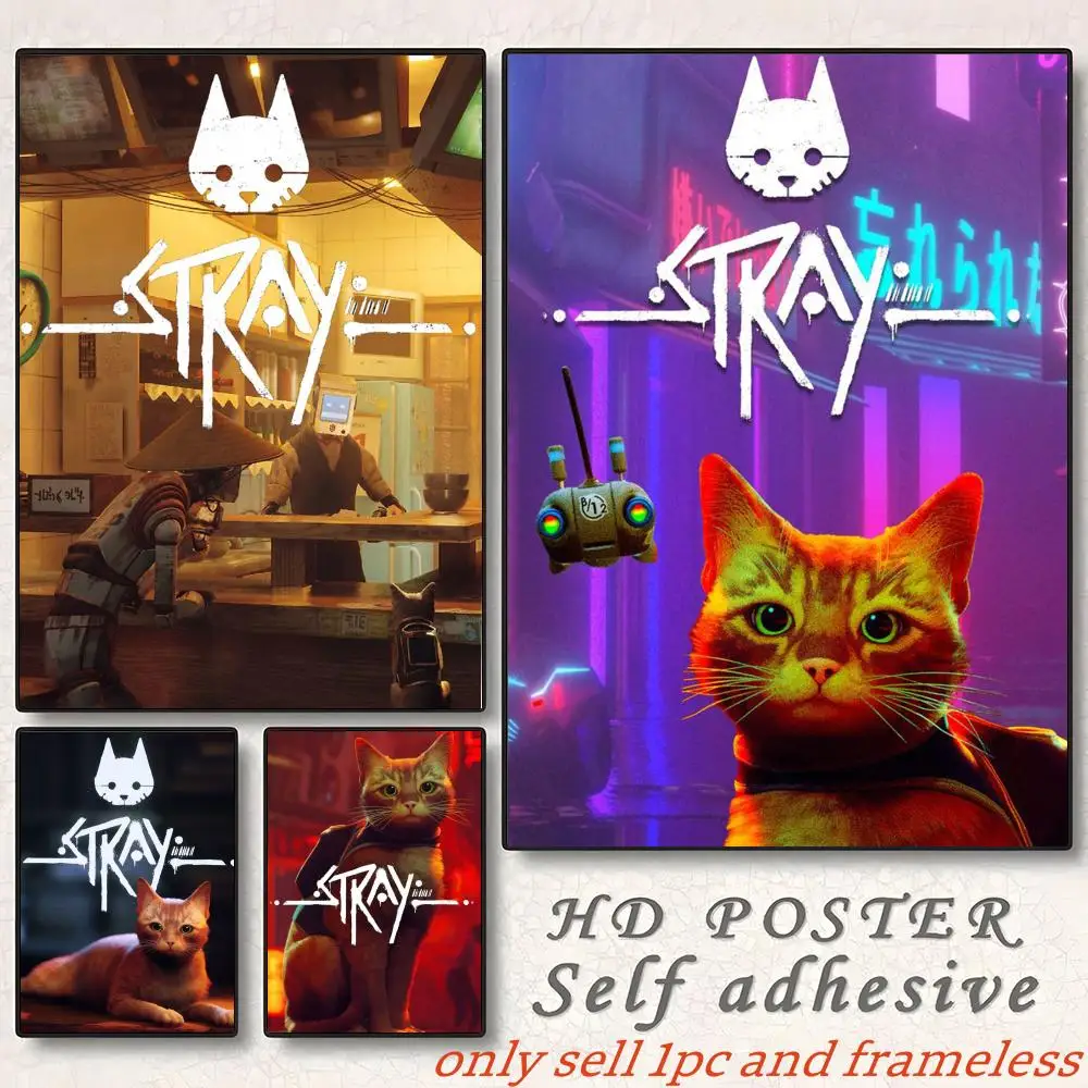 Game S-Stray Cute Cat Family Poster Self-adhesive Painting with prints Home bedroom living room decoration