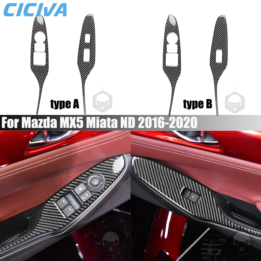 

Carbon Fiber Car Accessories Window Lifting Control Panel Interior Cover Modified Trim Sticker For Mazda MX5 Miata ND 2016-2023
