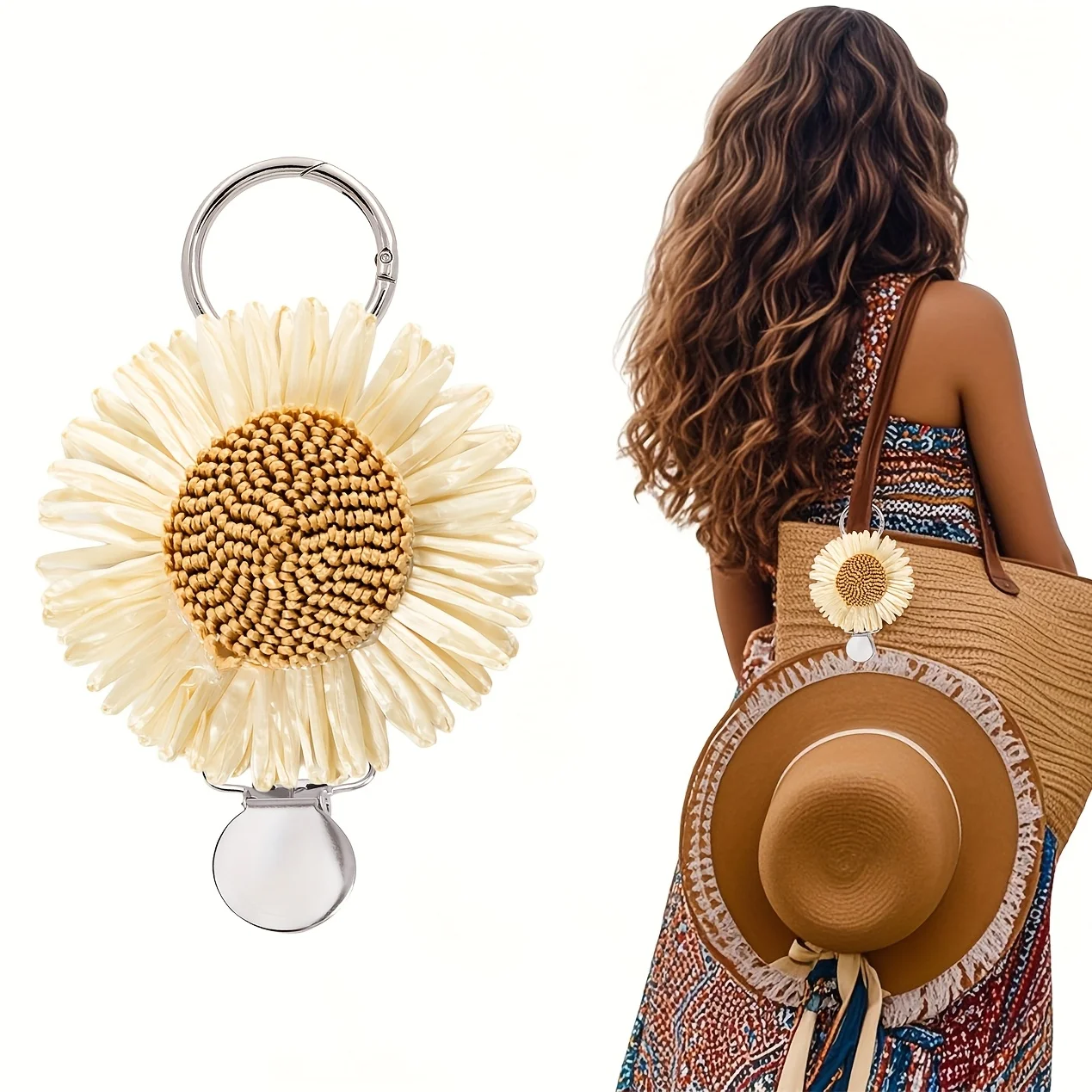 Boho Chic Sunflower Hat Clip - Durable Non-Textile Weave Multi-Purpose Hat Organizer, Backpacks,  Hat Accessories