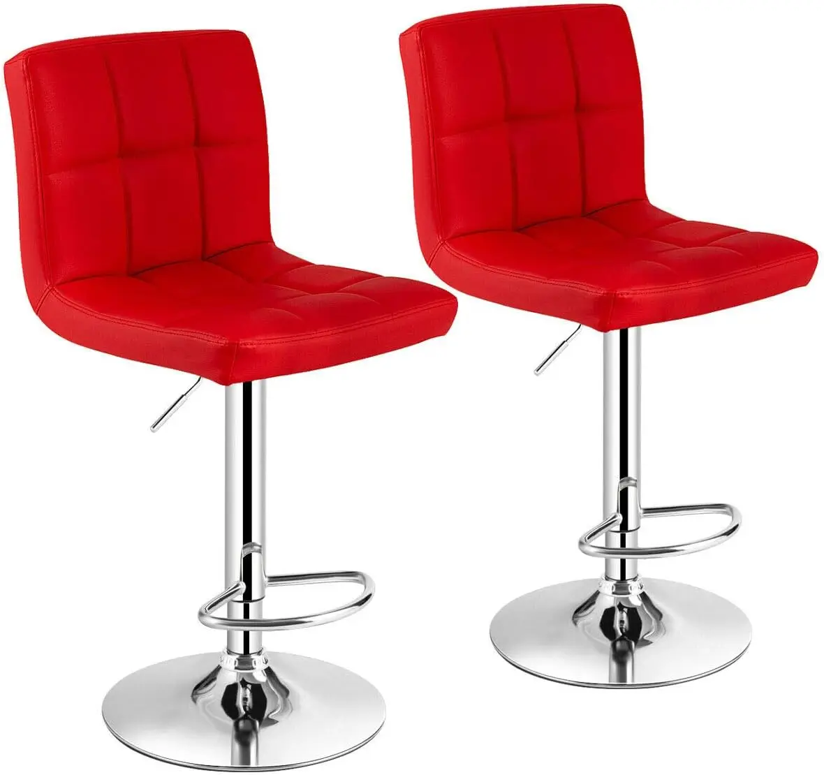 

Bar Stools Set of 2, Modern Swivel Adjustable Height PU Leather Barstools with Back, Square Armless Counter Height 2-Pack Bar