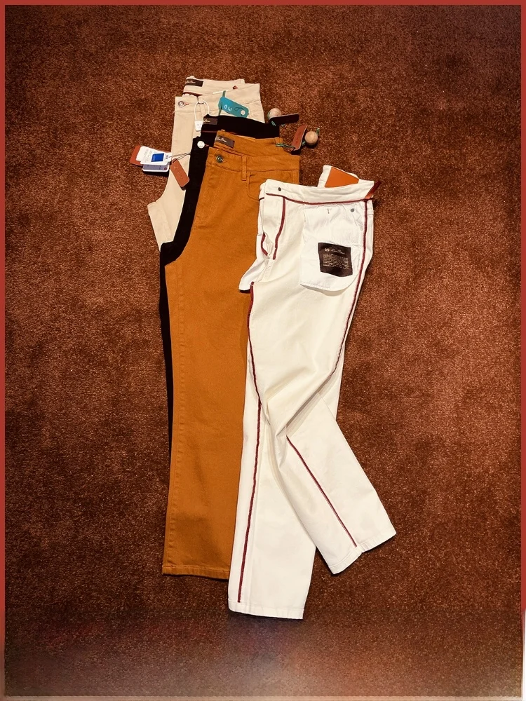 

Классические мужские повседневные хлопковые джинсы с наклонной хлопковой талией, прямые брюки со средней талией, элитные брюки для отдыха