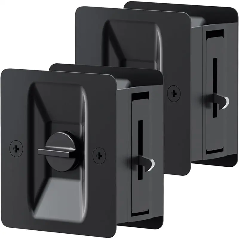 ab41-マットブラックポケットドアロック、2個パックプライバシーポケットドアハードウェア、2-3-4''x2-1-2''、厚さ138''-177''のドア用