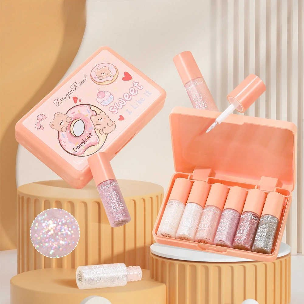 Juego de 6 uds de sombra de ojos líquida con purpurina, brillo nacarado, brillo de diamante, fácil de aplicar para uso diario en fiestas, paquete de dibujos animados bonitos