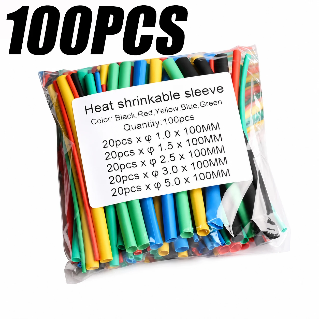 100 Stück farbige Schrumpfschläuche, geeignet für Drähte, Kabel, Schrumpfschlauch-Set, Innendurchmesser 0,1 mm–0,5 mm