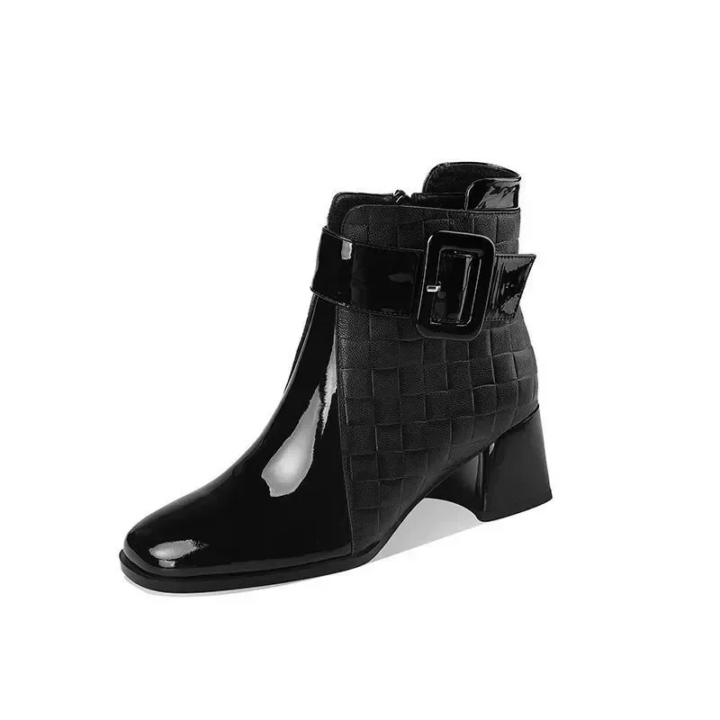 2022 autunno donna stivaletti in pelle Pu tacco alto stivali corti inverno Zip punta quadrata scarpe da donna scarpe da donna