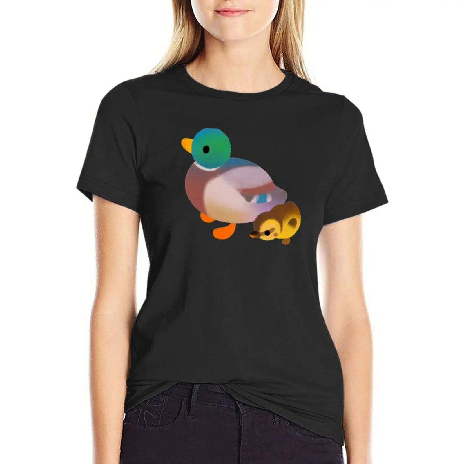 Duck and Duckling - dark T-Shirt Short sleeve tee kawaii clothes plus size tops t-shirts for Women cotton